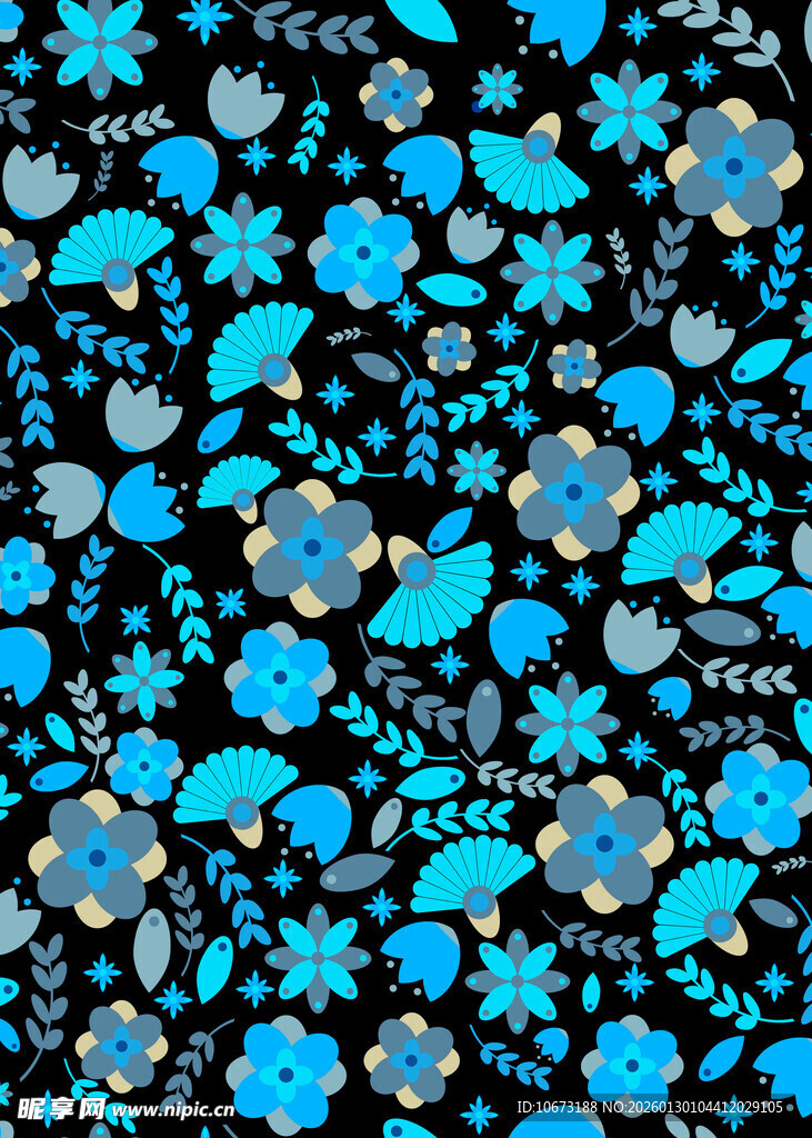 蓝色花卉图案背景纹理