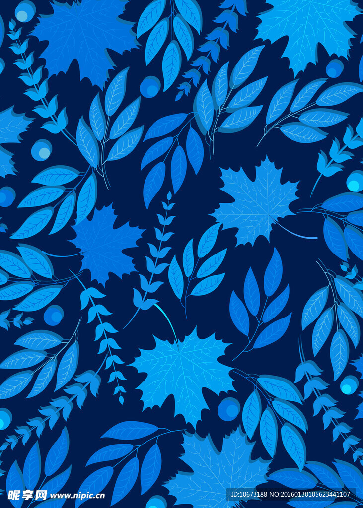 蓝色叶形图案背景纹理