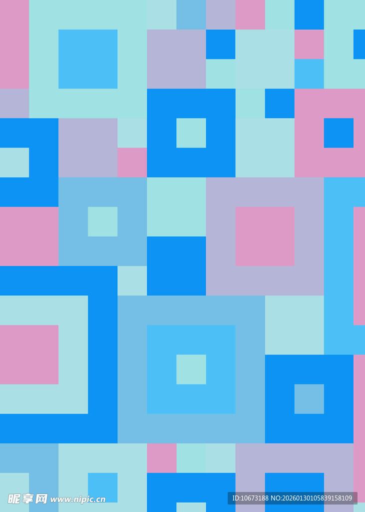 蓝粉几何方块拼接图案