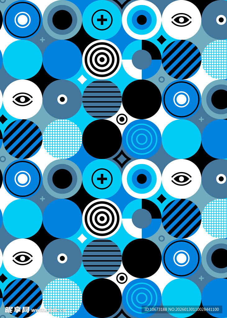 蓝调几何与眼元素图案