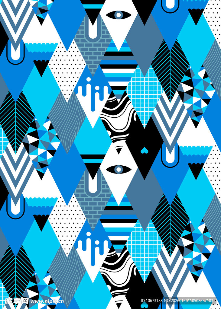 蓝调几何图案抽象背景图