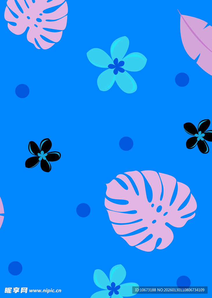 蓝色背景热带植物图案