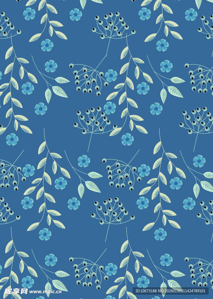 蓝色花卉枝叶图案背景