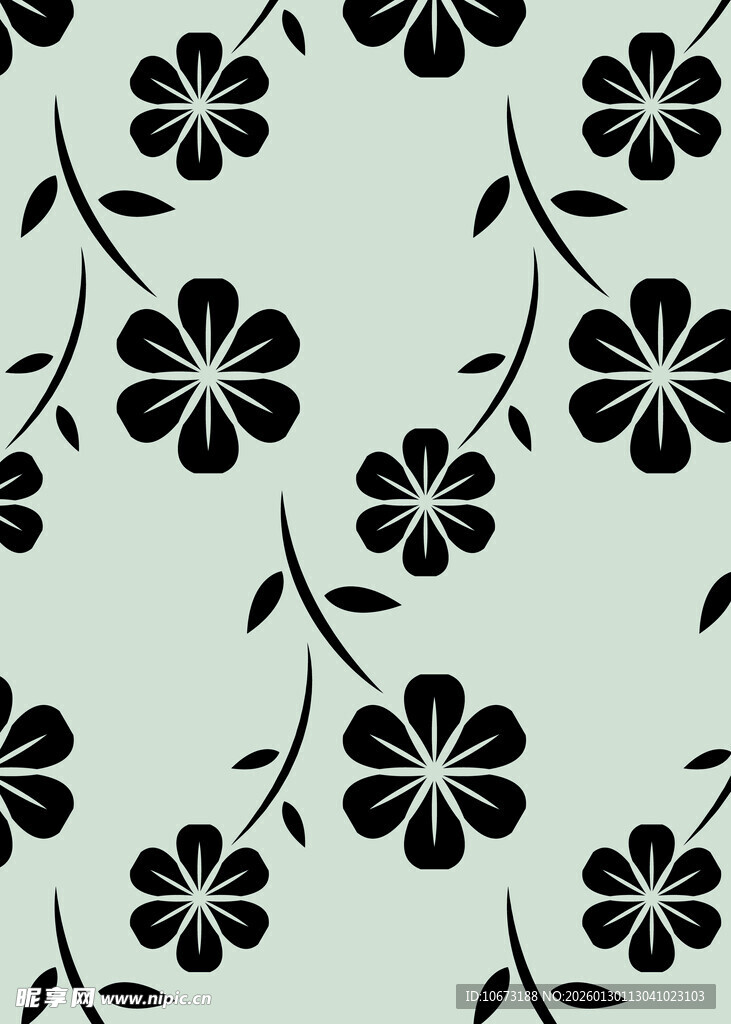 浅绿底黑色花卉图案背景