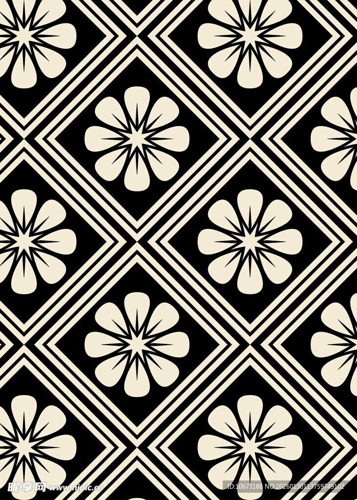 黑白花朵几何图案纹理