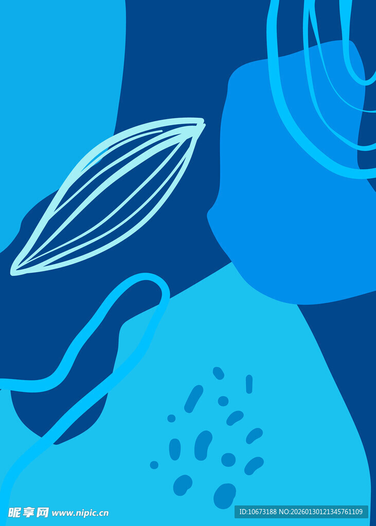 蓝色抽象几何植物图案