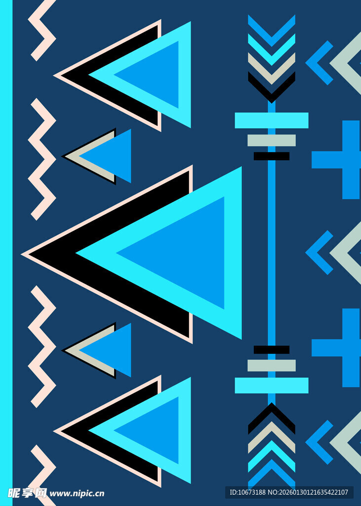 几何图案构成的蓝色装饰画
