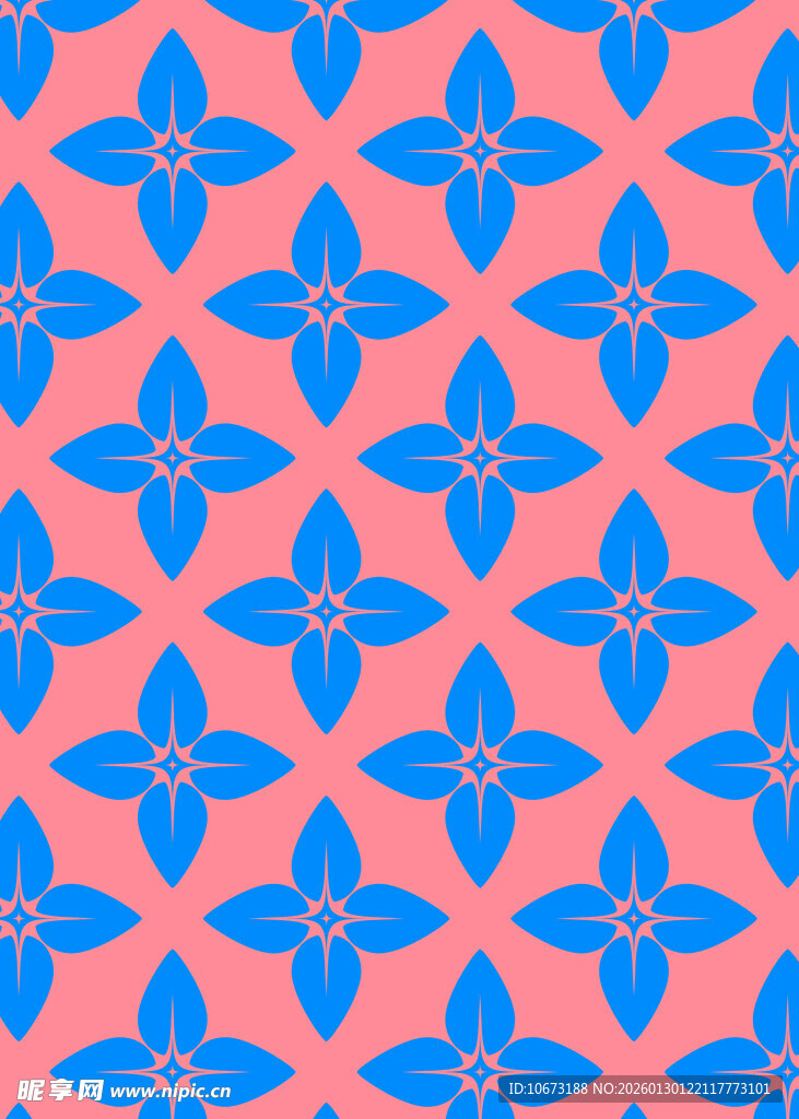 蓝花红底几何图案纹理