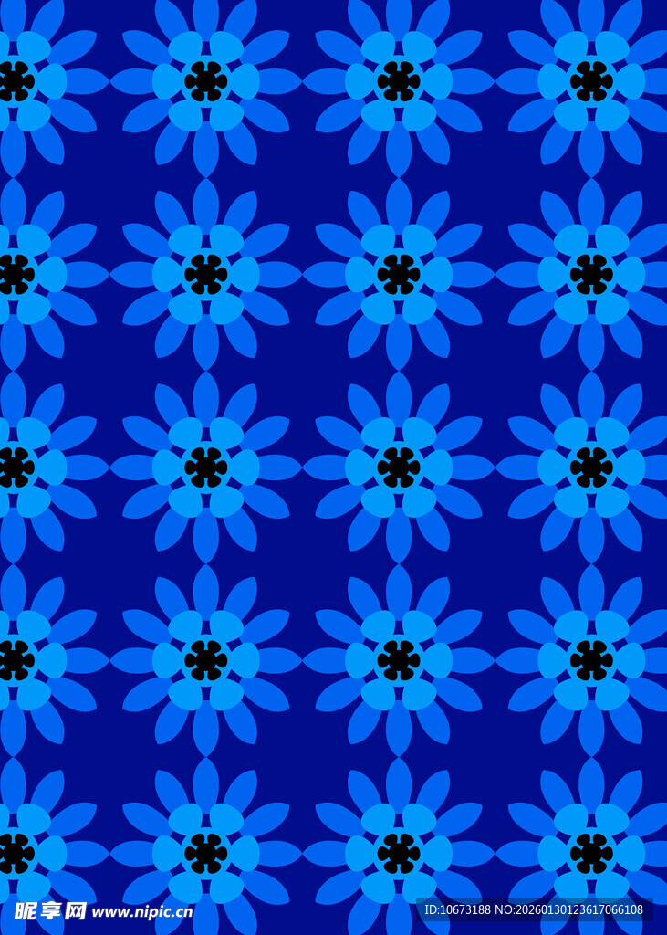 蓝色花卉图案无缝背景