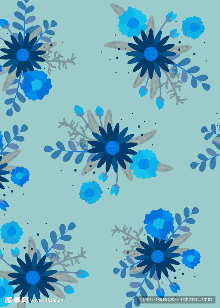 蓝色花卉图案背景设计