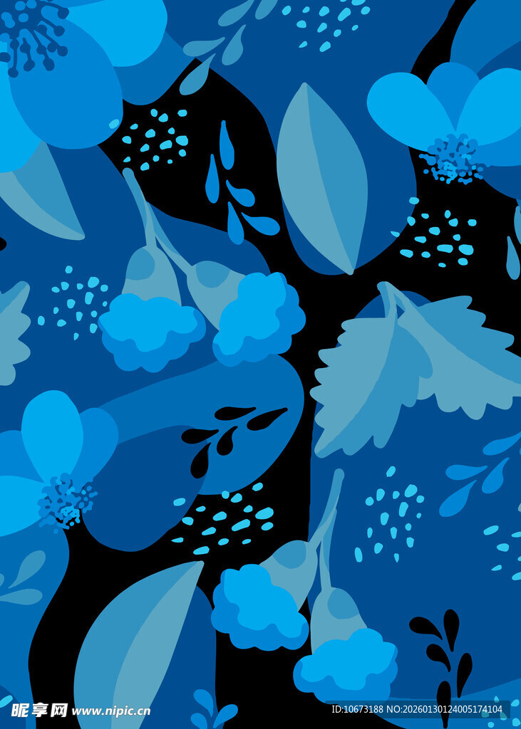 蓝色花卉叶子图案背景