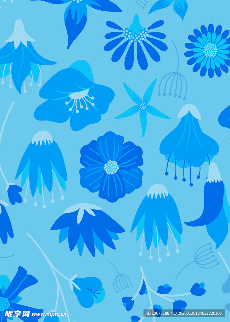 蓝色海洋风花卉图案背景