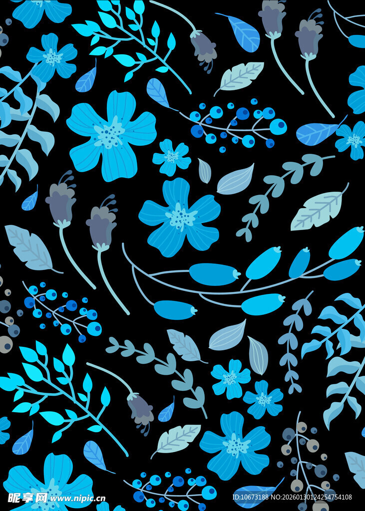 蓝色花卉图案背景纹理
