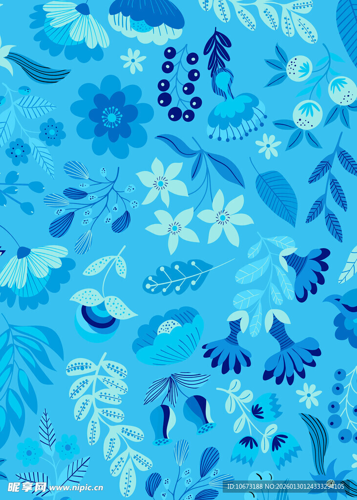 蓝色花卉图案背景纹理