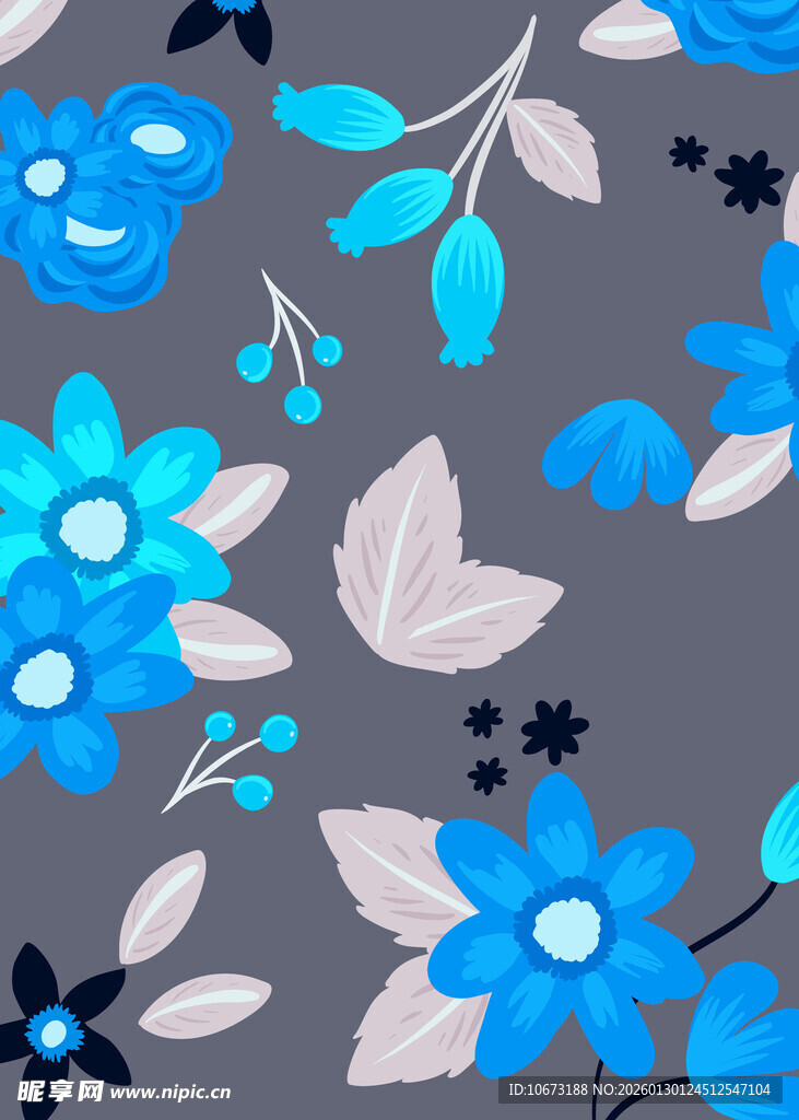 蓝花灰底花卉图案设计