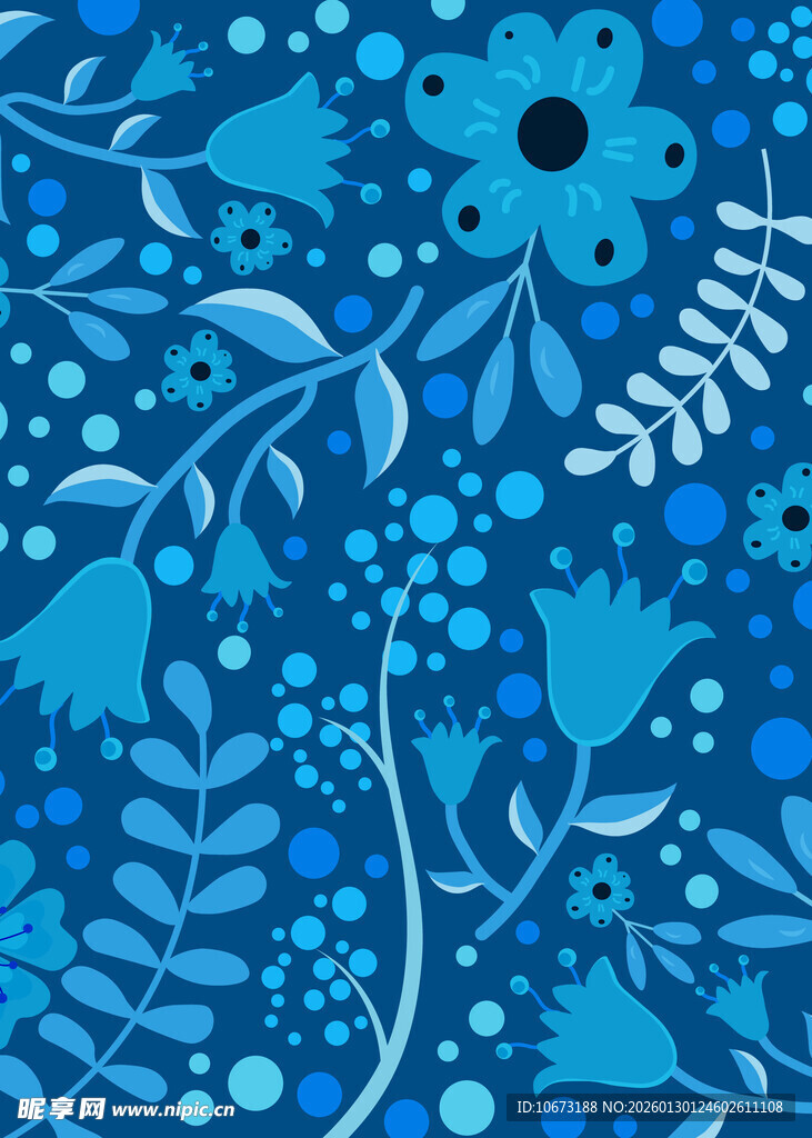 蓝色花卉植物图案背景