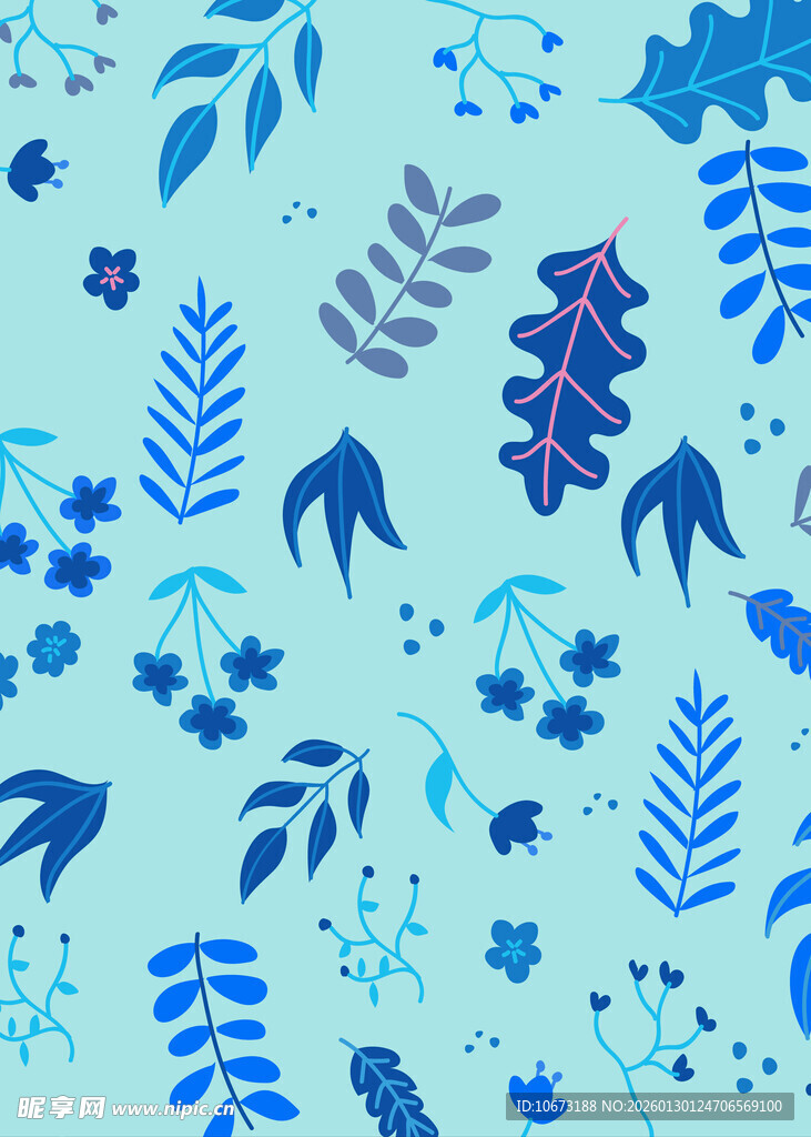 蓝色花卉叶子图案背景