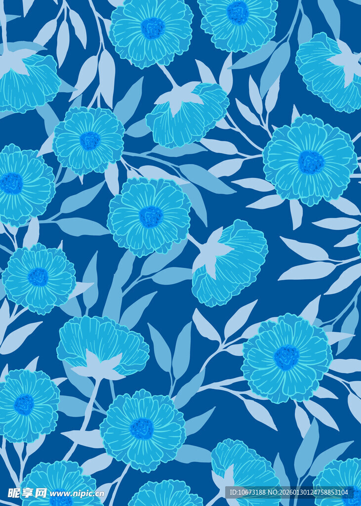 蓝色花卉图案背景纹理