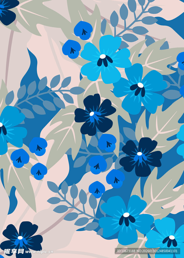 蓝色花卉图案布料