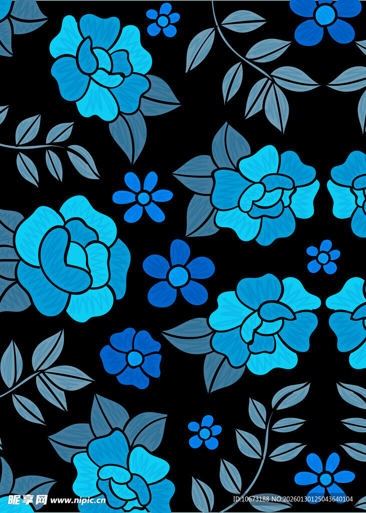 蓝色花卉图案 