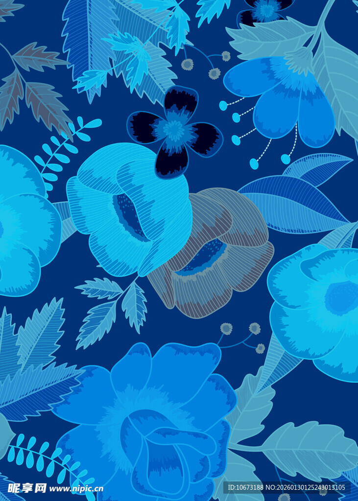 蓝色花卉图案背景