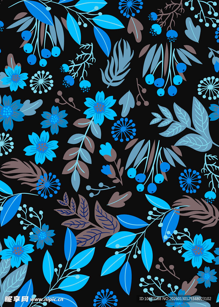 蓝色花卉图案布料纹理