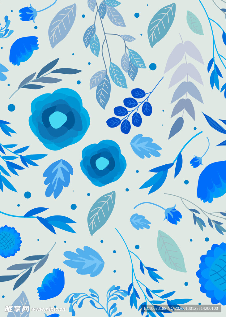 蓝调花卉水彩图案背景