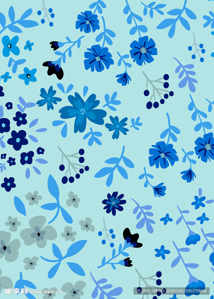 蓝底花卉图案背景