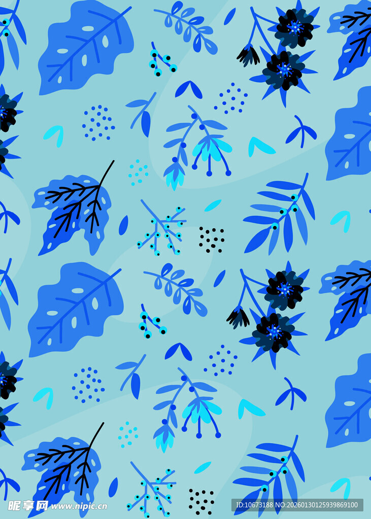 蓝底花卉叶子图案设计