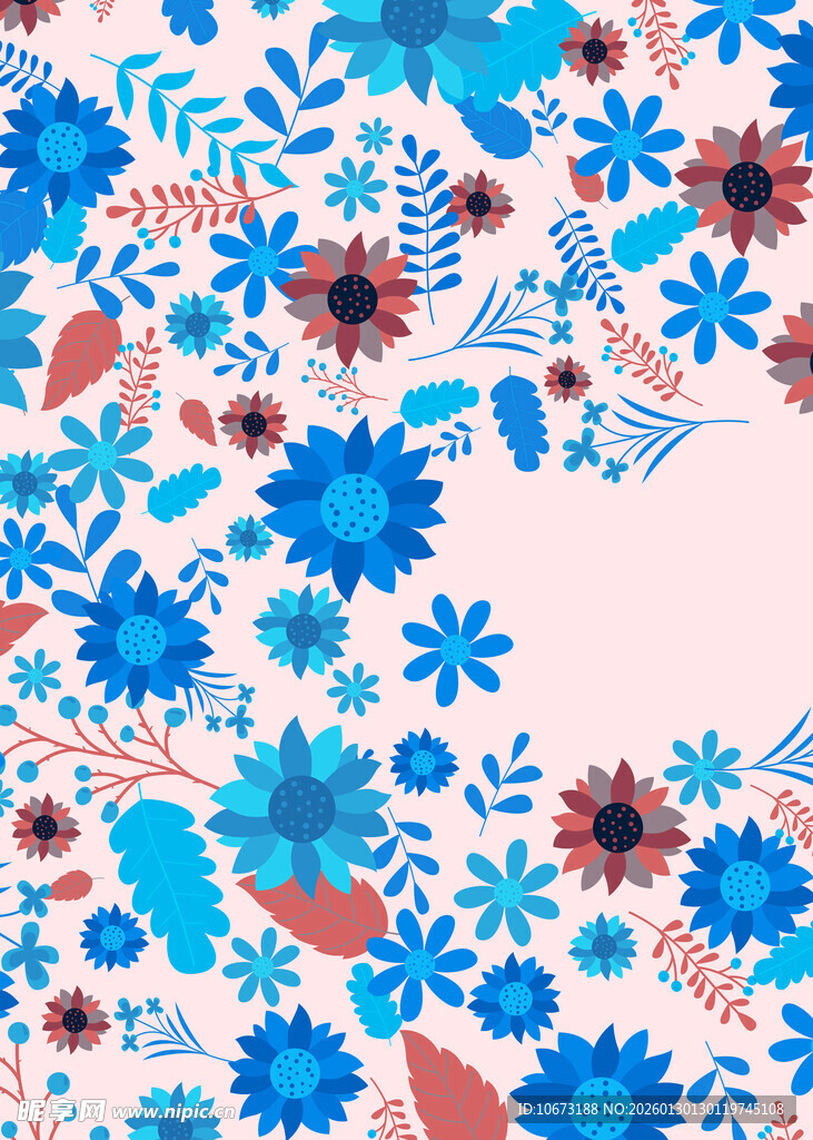 蓝红花卉图案背景