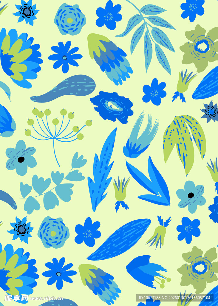 清新蓝黄花卉图案背景