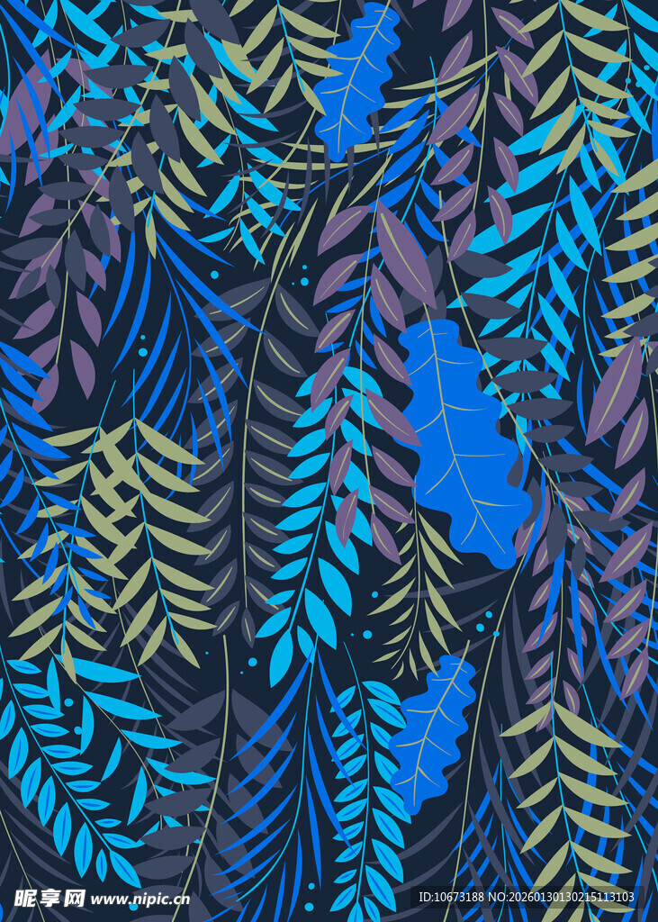 蓝紫叶系抽象图案设计