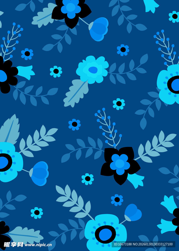 蓝色花卉图案背景纹理