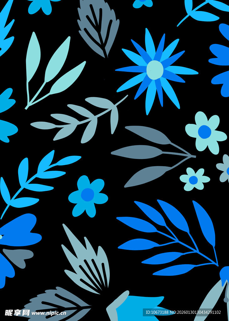 蓝色花卉植物图案背景
