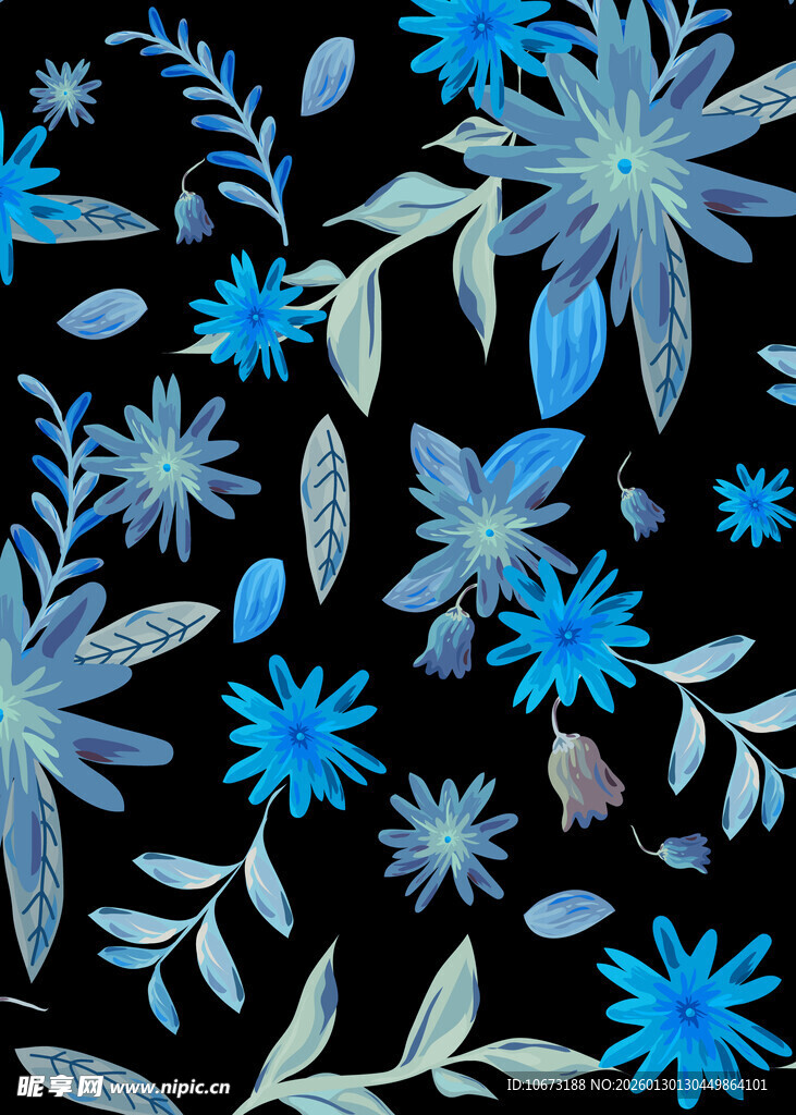 蓝色花卉图案背景纹理