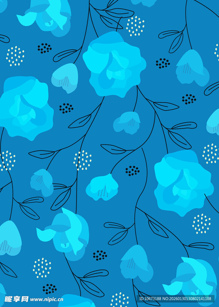 蓝色花卉图案背景纹理