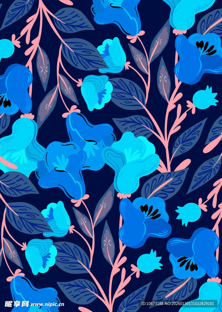 蓝调花卉图案纹理设计