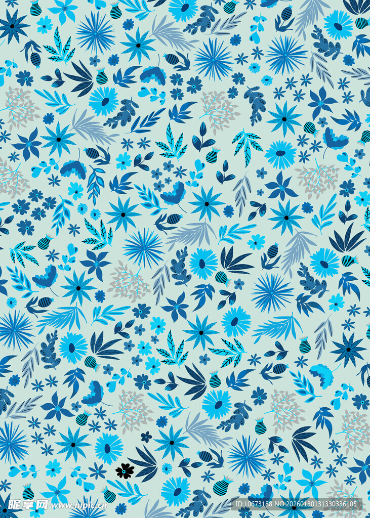蓝白花卉图案背景纹理