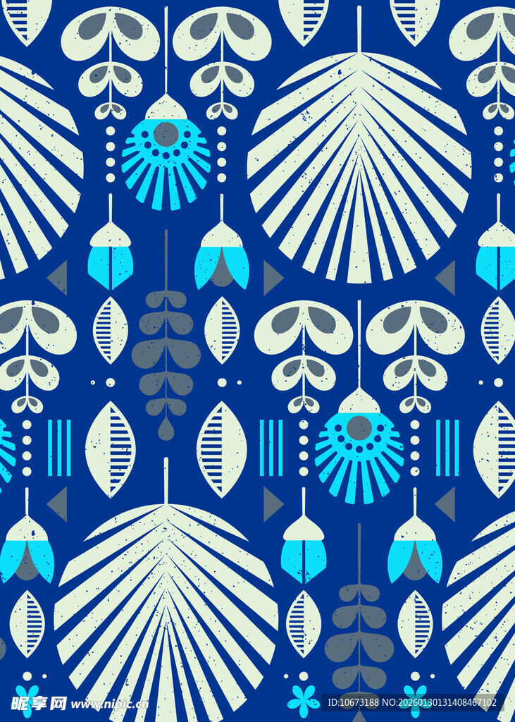 蓝白色调几何图案装饰画