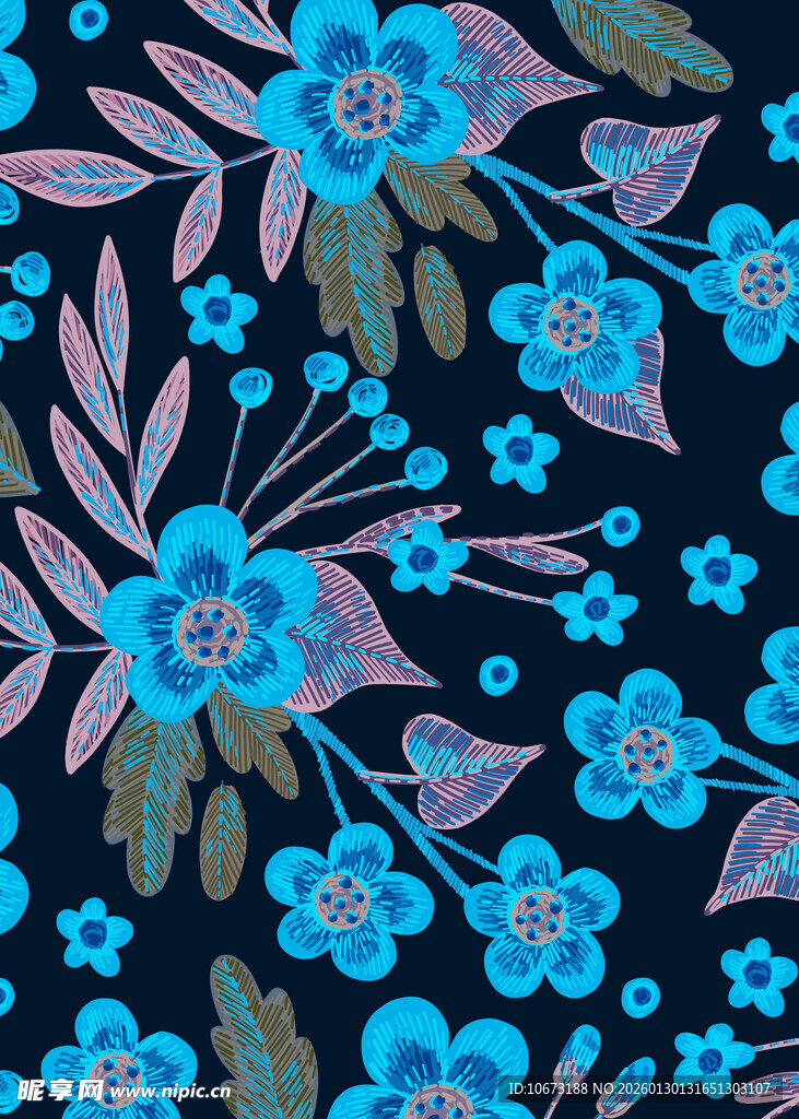 深蓝色底花卉图案纹理