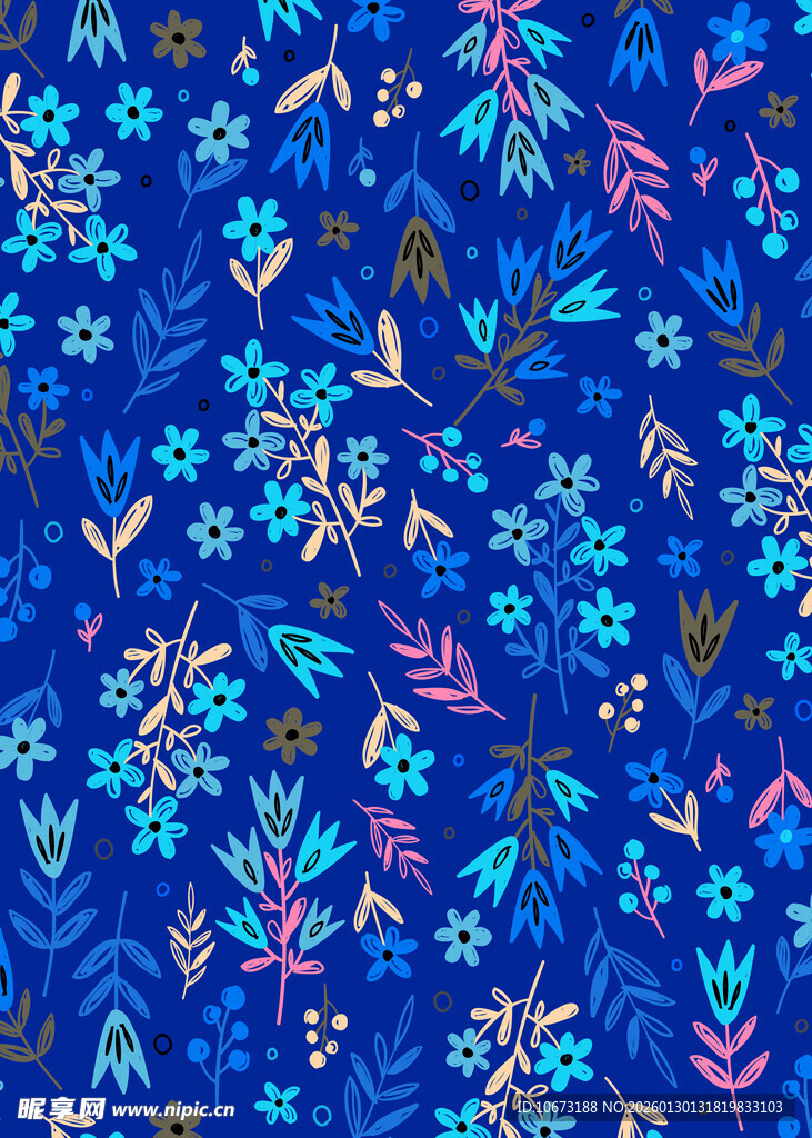 蓝色花卉植物图案背景