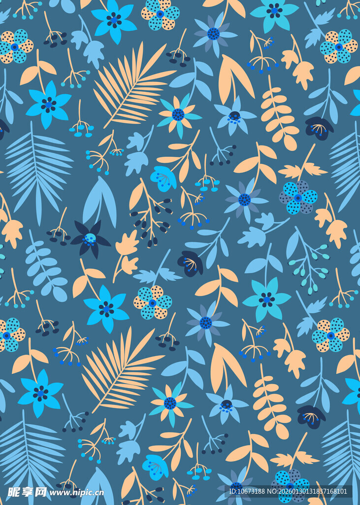 蓝色花卉植物图案背景