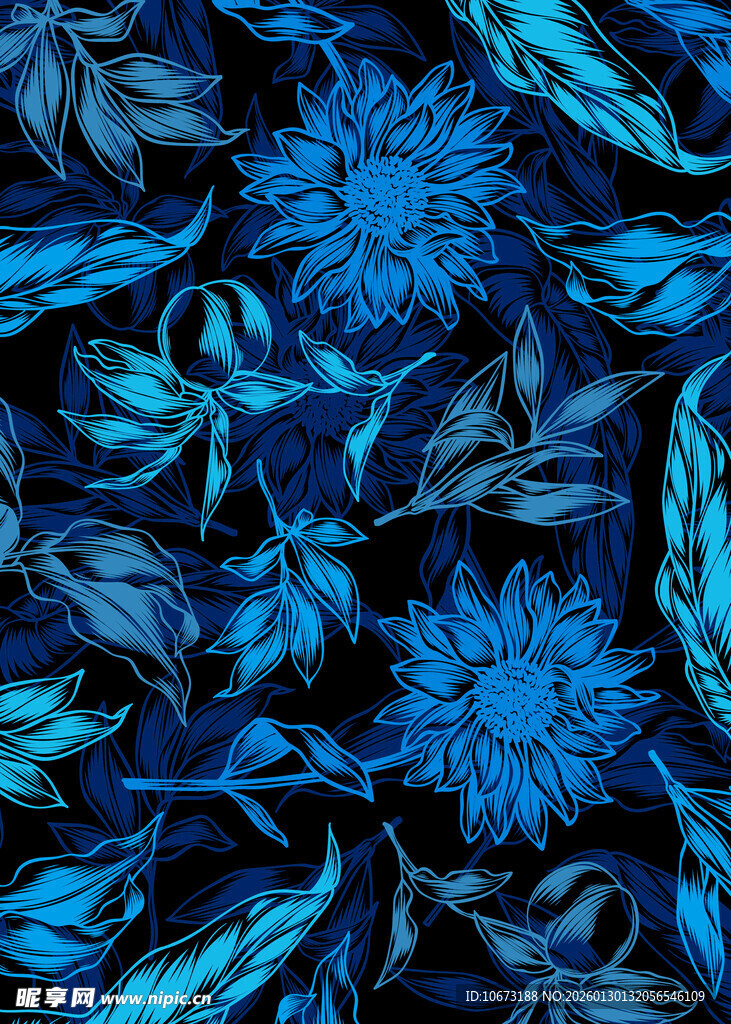 蓝色花卉图案纹理背景