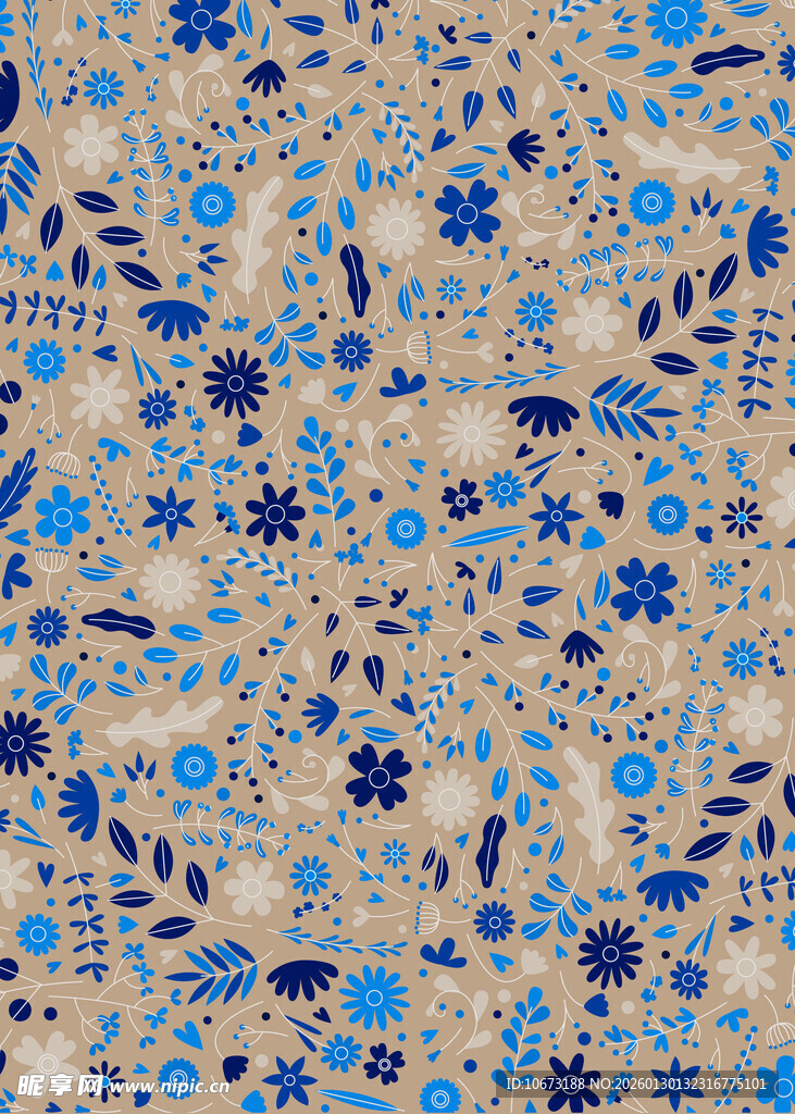 蓝白碎花图案布料纹理