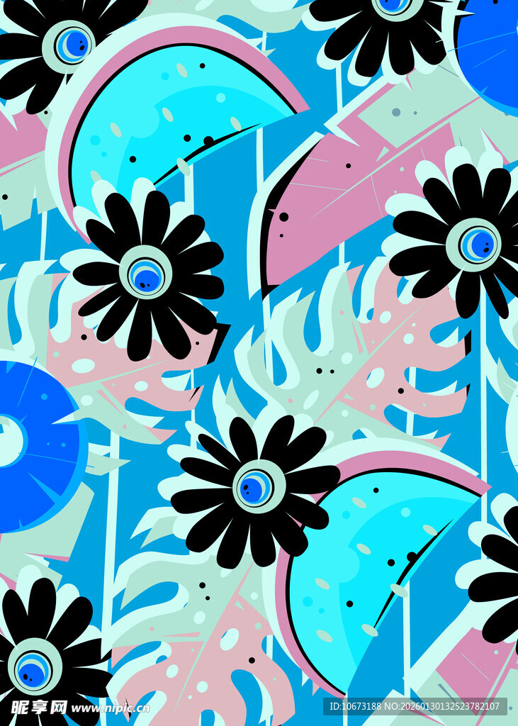 多彩花卉几何图案背景