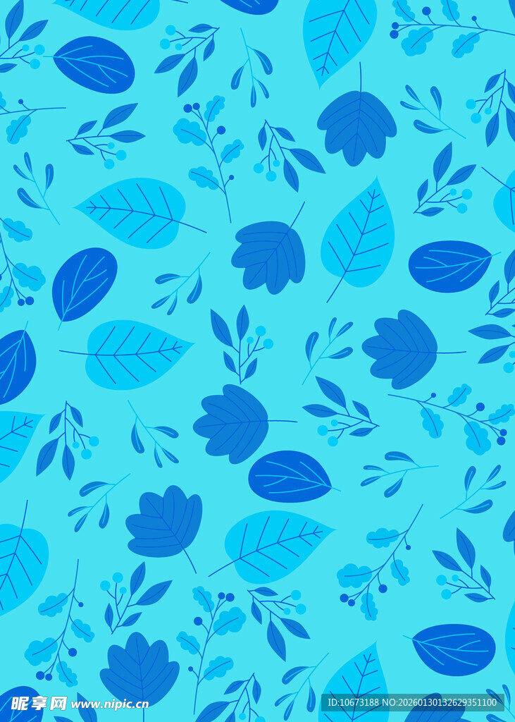 蓝色花卉叶子图案背景