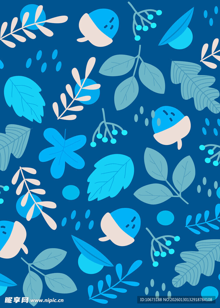 蓝色植物图案背景纹理