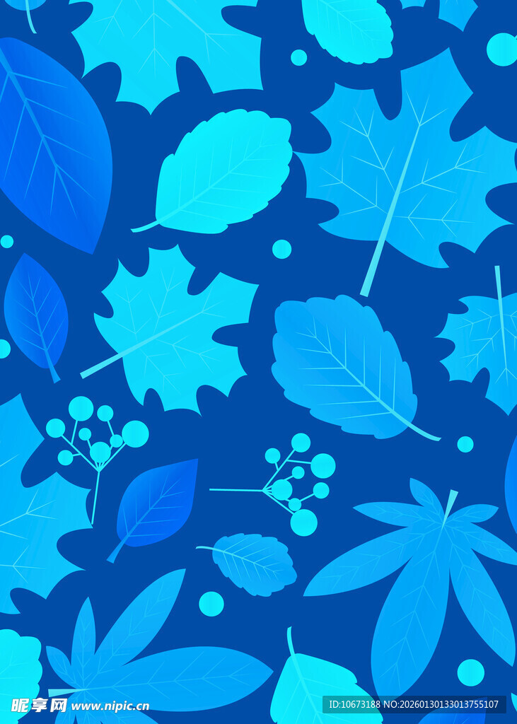 蓝色系秋叶图案背景