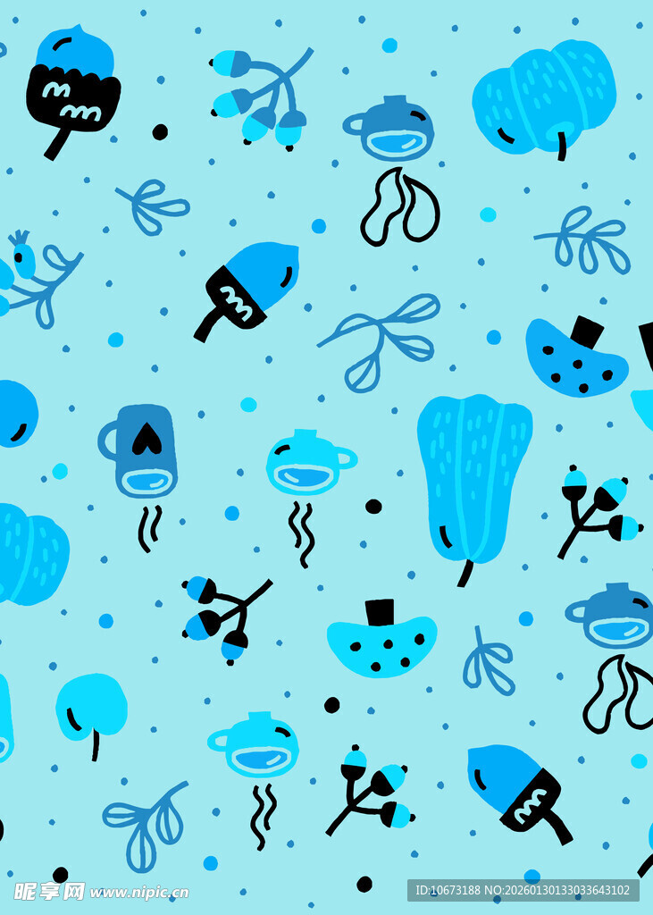 海洋生物图案的蓝色背景图