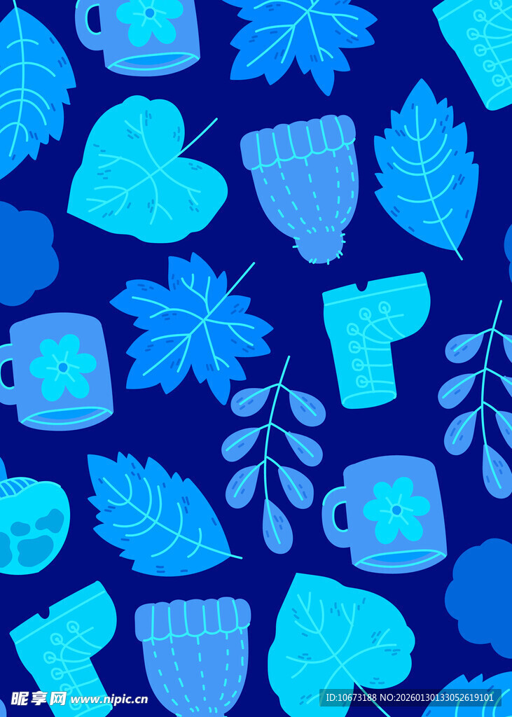 蓝色秋季元素无缝图案
